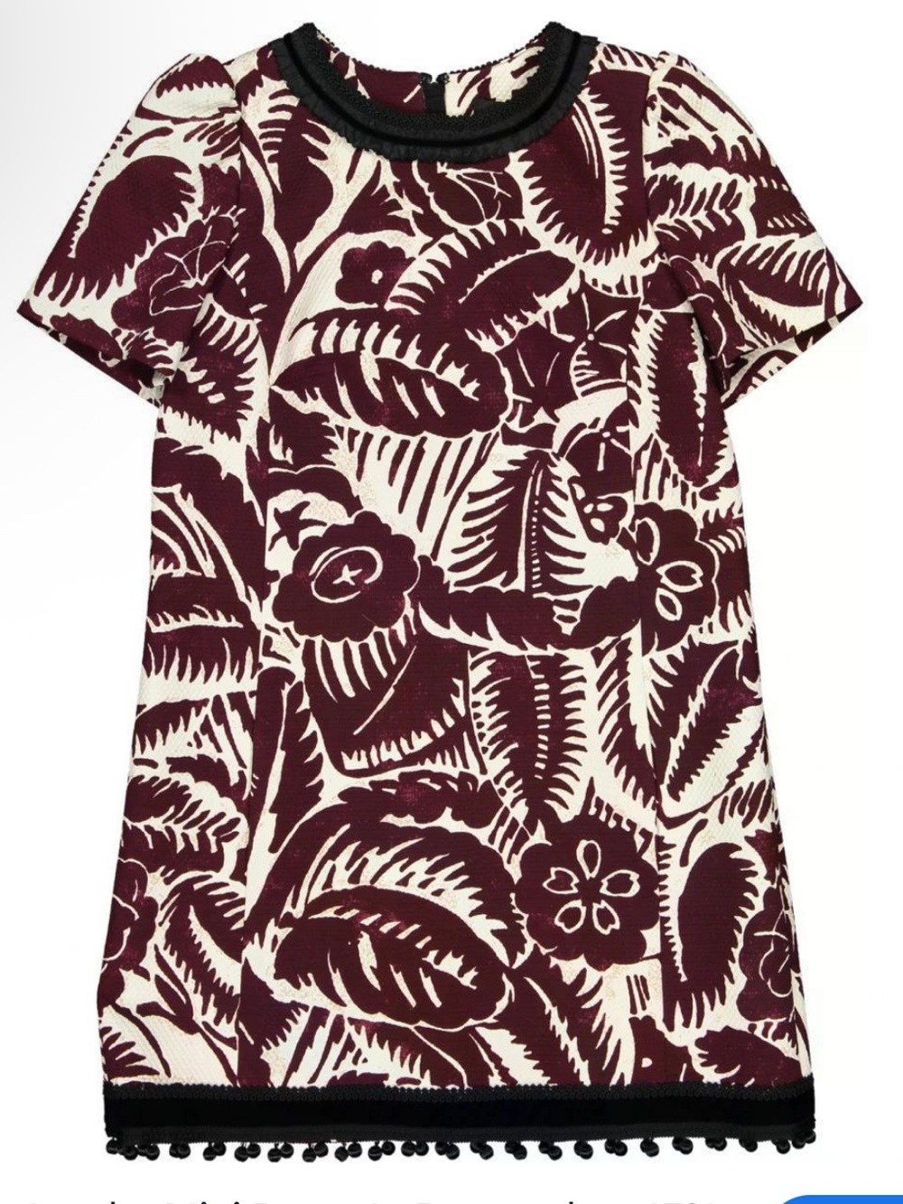 Marc Jacobs Burgundy & Cream Floral Pom-Pom Trim Mini Dress